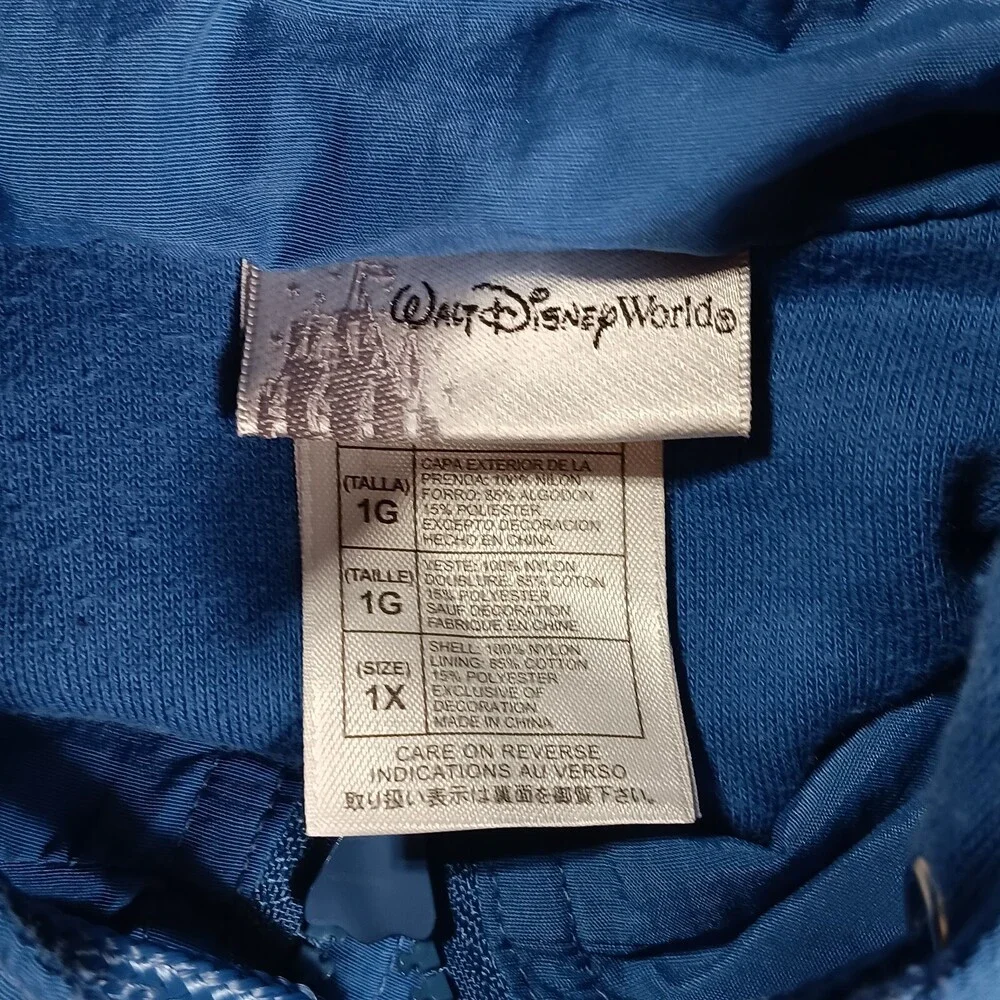 Disney Jacket Mens 1X Blue Embroidery Zip Up Waterproof Hooded Vintage